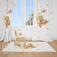 Teddy Bär Mond Und Sterne Baby Mädchen Zimmer Vorhang Kinderzimmer Vorhänge Fenster von CuteTinyTr