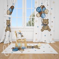 Teddy Bär Und Luftballons Jungen Zimmer Vorhang Kinderzimmer Vorhänge Fenster von CuteTinyTr