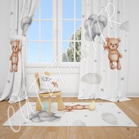 Teddybär Luftballons Und Sterne Baby Jungen Zimmer Vorhang Kinderzimmer Vorhänge Fenster von CuteTinyTr