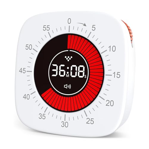 Cuteefun 60 Minuten Visueller Timer, Wiederaufladbarer Pomodoro Timer, Schnelle Folieneinstellungen, Alarmmodus Stumm & Vibrieren, Einstellbare Lautstärke, kurzzeitmesser für Küche, Studie, Sitzung von Cuteefun