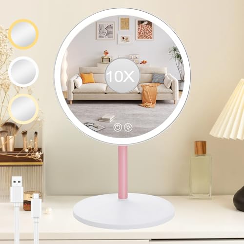 Cuteefun 8" Schminkspiegel mit Beleuchtung, Kosmetikspiegel mit 10fach VergrößErung, 3 Farben Dimmbar, USB Aufladbar, 90° Drehbar, LED Tischspiegel für Schlafzimmer, Schminktisch, Badezimmer, Weiß Cuteefun 8" Schminkspiegel mit Beleuchtung, Kosmetikspiegel mit 10fach VergrößErung, 3 Farben Dimmbar, USB Aufladbar, 90° Drehbar, LED Tischspiegel für Schlafzimmer, Schminktisch, Badezimmer, Weiß von Cuteefun