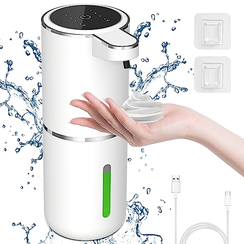 Cuteefun Automatisch Schaum Seifenspender, Stromanzeige, 380ml Elektrischer Seifenspender mit Sensor, 4-Stufig Einstellbares Flüssigkeitsvolumen, Wiederaufladbarer Seifenspender Wandmontage Für Bad von Cuteefun