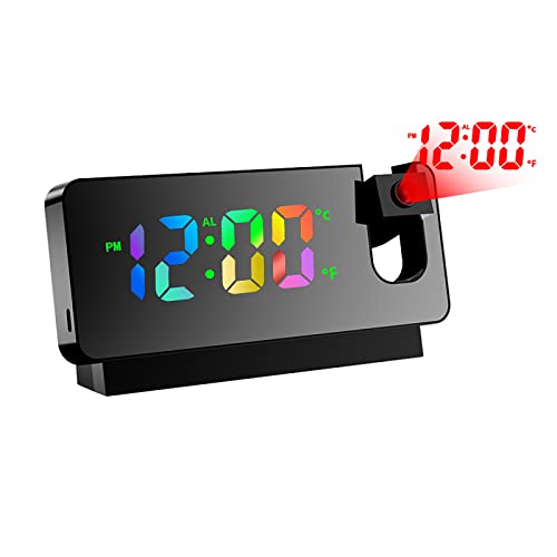 Cuteefun Projektionswecker, LED Spiegel Wecker, Wecker mit Projektion, Projektionsuhr mit Temperatur, Snooze, Nachtmodus, Einstellbare Helligkeit, Digitaler Wecker für Schlafzimmer, Wohnzimmer von Cuteefun