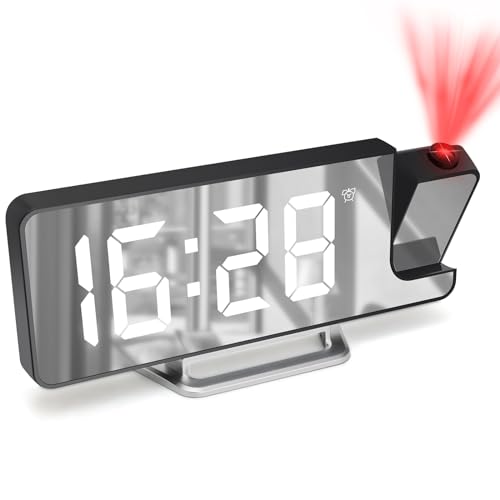 Cuteefun Projektionswecker, Projektion Uhr mit LED Bildschirm, Projektionsuhr mit Temperatur, Snooze, Einstellbare Helligkeit, 12/24H Anzeige, Wecker Digital mit Deckenprojektion, Weiße Ziffern von Cuteefun