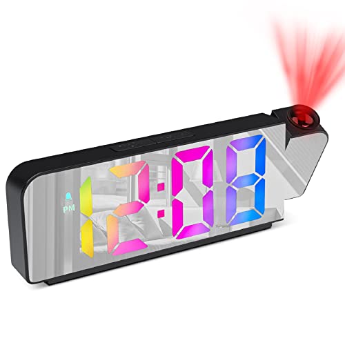 Cuteefun Projektionswecker, Spiegelwecker mit LED-Bildschirm, Nachttisch Projektor Uhr, Uhr mit Temperatur, Snooze, Nachtmodus, einstellbare Helligkeit, 12/24H Anzeige, Digitaluhr für Schlafzimmer von Cuteefun