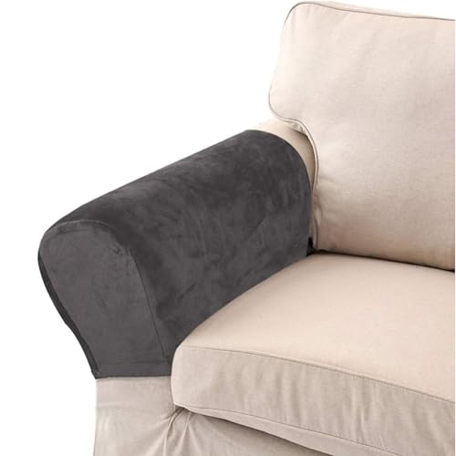 Cutefly Sofa-Armlehnenschoner aus Samt, weich, elastisch, abnehmbar, 2 Stück weiß (Dunkelgrau) von cutefly