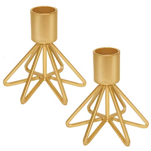 Geometrischer Draht-Kerzenhalter Kerzenhalter 2er-Set, dekorativer Kerzenständer für Hochzeit, Abendessen, Party, passend für 1,9 cm Dicke Kerzen und LED-Kerzen (Metall-Kerzenständer, Gold) von cutefly