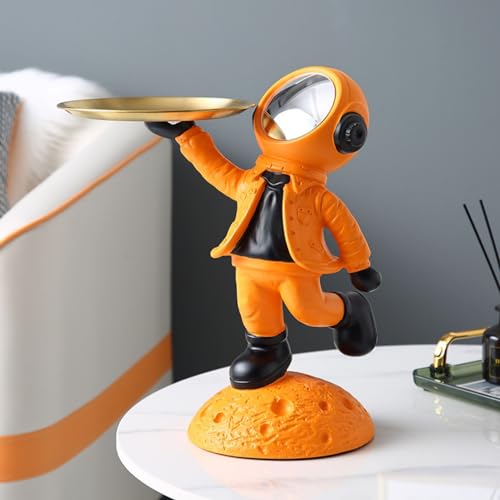 Cutfouwe Astronaut Tablett Deko/Skulptur Deko- Schreibtisch Aufbewahrungstablett Aus Kunstharz- Büro Deko, Wohnzimmer Deko Modern- Schreibtischdekoration,Orange,A von Cutfouwe