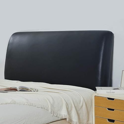 Cutfouwe Bett Kopfteil Bezug Leder Dehnbare-Kopfteil Bett Bezug 120/150/180/200/220Cm Kopfteil Überzug Cover,Schwarz,120cm von Cutfouwe