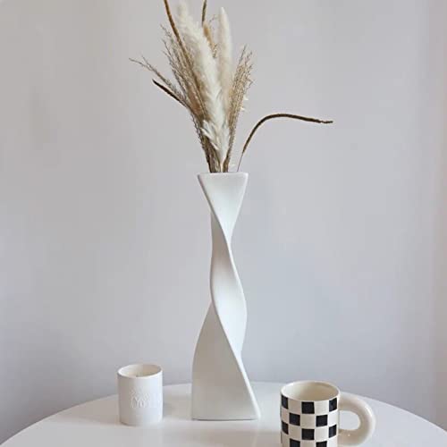 Cutfouwe Vase Keramik weiß- Blumenvase modern für pampasgras, Handmade Boho deko Große Vase 40Cm Hoch schmal für tischdeko/Hochzeit Tischdeko，Vase weiß von Cutfouwe