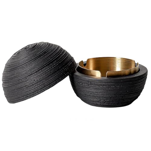 Cutfouwe Cement Desktop Mülleimer mit Deckel - Edelstahl Inneneimer | Winddicht Ø10cm | 3 Farben (Schwarz/Grau/Weiß) | 0.65kg,Schwarz,B von Cutfouwe