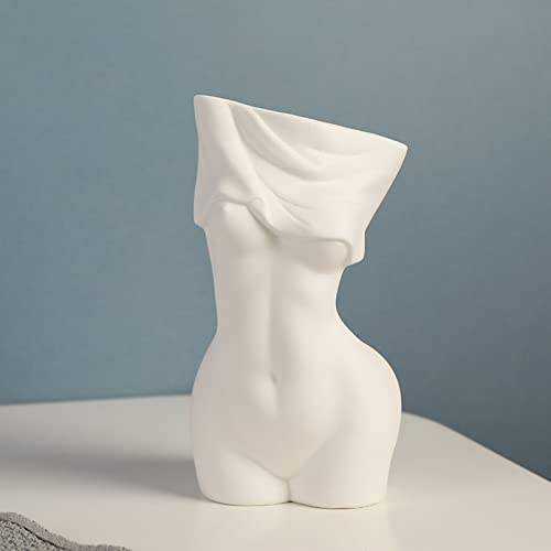 Cutfouwe Menschlicher Körper Vase, Deko-Vase Frau in Weiß, H20 cm Vase aus Keramik Body Vase Boho Stil, Blumenvase Blumenbehälter für Wohndekor Baddeko Einweihungsgeschenk,White Matte a von Cutfouwe