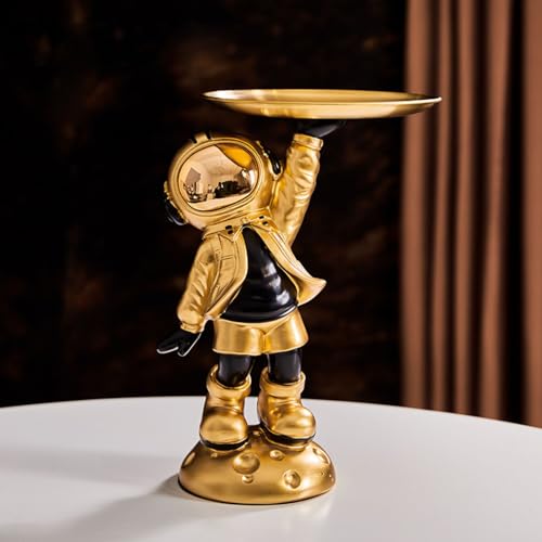 Cutfouwe Dekoobjekt Skulpturenstatue Mit Edelstahltablett-Astronaut Tablett Deko-Statue/-Tischdekoration, Mode, Heimtextilien, Schreibtischaufbewahrung,Gold,L von Cutfouwe