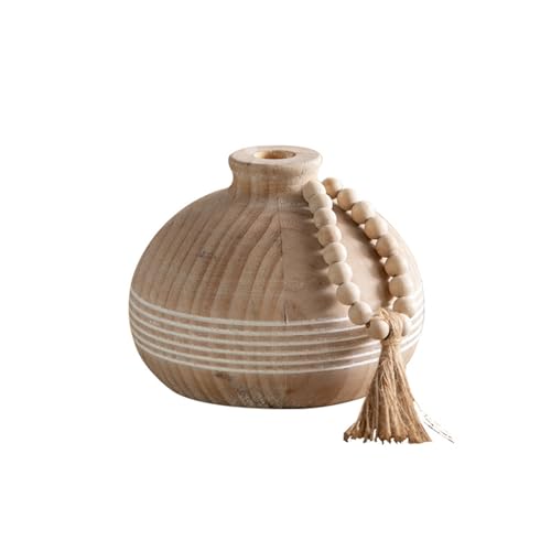 Cutfouwe Dekovase Design Holz Blumen Vase Braun -Kleine Holzvase -Home Office Dekoration Tischdekoration Vase Für Familie, Weihnachten, Hochzeit Für Kunstpflanzen Und Pampasgras,H14cm von Cutfouwe