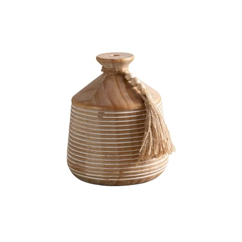 Cutfouwe Dekovase Design Holz Blumen Vase Braun -Kleine Holzvase -Home Office Dekoration Tischdekoration Vase Für Familie, Weihnachten, Hochzeit Für Kunstpflanzen Und Pampasgras,H18cm von Cutfouwe