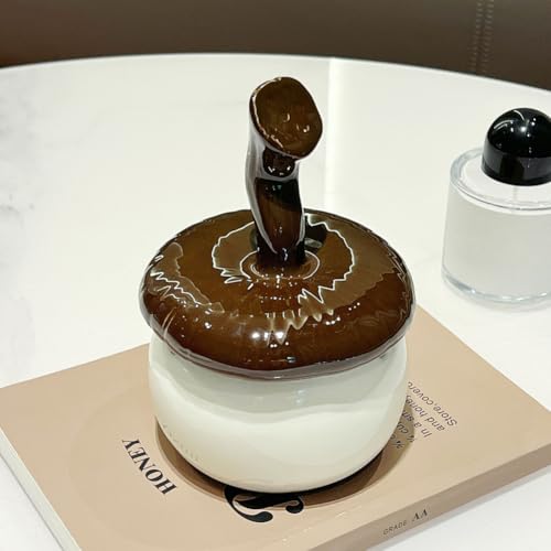 Cutfouwe Haselnuss Design Mini Mülleimer aus Keramik – Natürlicher Tischabfalleimer für Bad, Küche & Regal (11x8.6cm, 0.5kg),Weiß von Cutfouwe