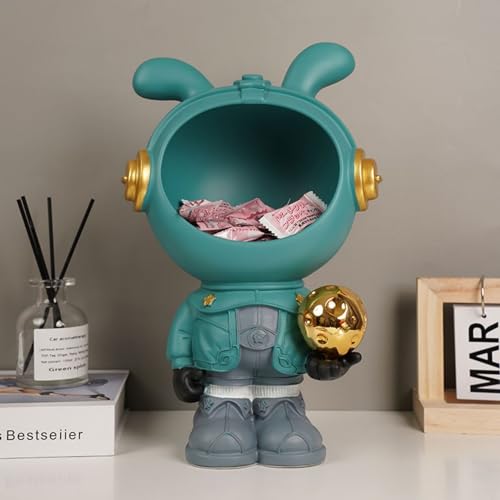 Cutfouwe Kaninchen Figurine Statue - Kaninchen Astronauten Tablett Dekor Süßigkeitenschale, Schmucktablett, Schlüsselablage Desktop-Dekor Für Zuhause Und Büro,Blau,H von Cutfouwe