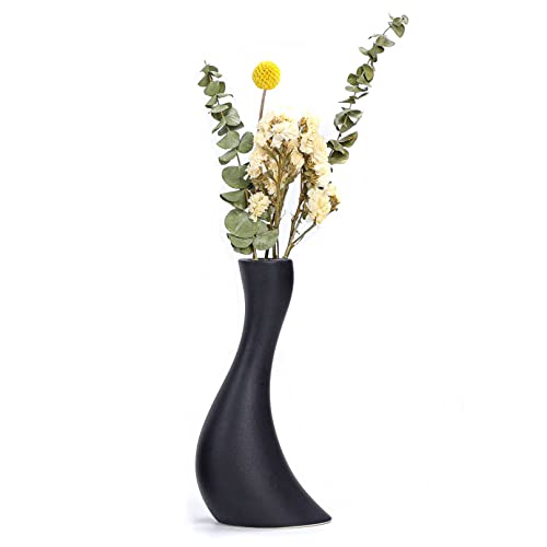 Cutfouwe Keramik Blumenvase Vase Schwarz Matt 20cm Hoch Modern Dekovase,Vase für Pampasgras,Handmade Vasen für Wohnzimmer Dekoration,Tischdeko,Dekozweige,Trockenblumen,M von Cutfouwe