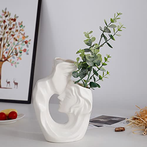 Cutfouwe Keramik Skulptur Vasen -Kopf Gesicht Vase-Blumenvase Dekorative Vasen, Abstrakte Körpervase- Modern Vasen Klein Für Tischdeko Deko Für Heimdekoration Wohnzimmer,Vase weiß von Cutfouwe