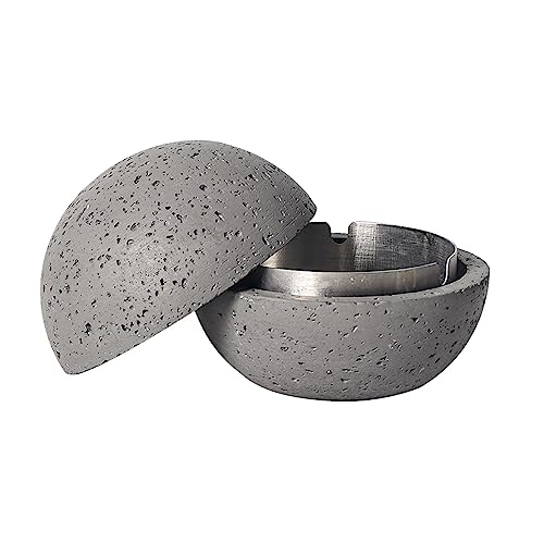 Cutfouwe Kreativer Mülleimer-Beton + Edelstahl-Φ12.5Cm X H10.8Cm -Wasserdicht/Winddicht,Grau von Cutfouwe