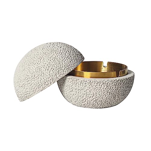 Cutfouwe Mini Mülleimer-Beton + Edelstahl-Φ12.5Cm X H10.8Cm-Leicht Zu Reinigen,Ideales Fassungsvermögen,Weiß,Goldzylinder von Cutfouwe