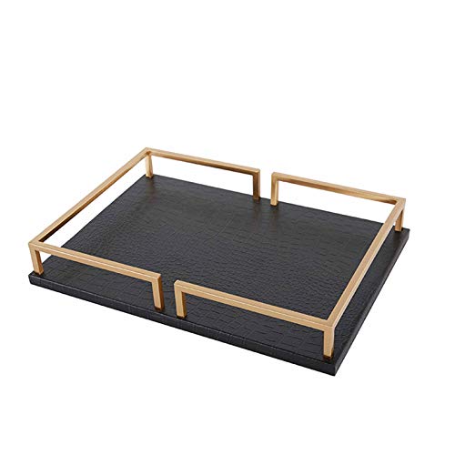 Rectangle Dekorative Tablett Mit Gold Metal Griffe Holz Metall-Handwerk Tablett Schwarz Hauptdekor Luxus Serviertablett Metallgriff Tablett Moderne Couchtisch Tablett Klein Kerzentablett,FBJ262 von Cutfouwe