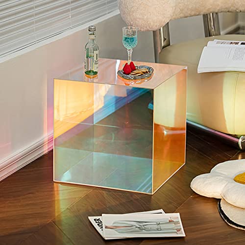 Cutfouwe Schimmernder Regenbogen Cube Shaped End Table Acryl Sofa Beistelltisch Kleiner Acryl Drink Table Für Kleine Räume 15,7" Kleiner Nachttisch Nachttisch Für Schlafzimmer Home,Rainbow von Cutfouwe