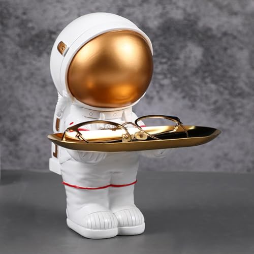 Cutfouwe Skulptur Deko - Astronaut Statue Mit Schlüsselschale Und Abnehmbarem Metalltablett - Vielseitige Wohnzimmer- Und Schreibtisch Dekoration,B von Cutfouwe