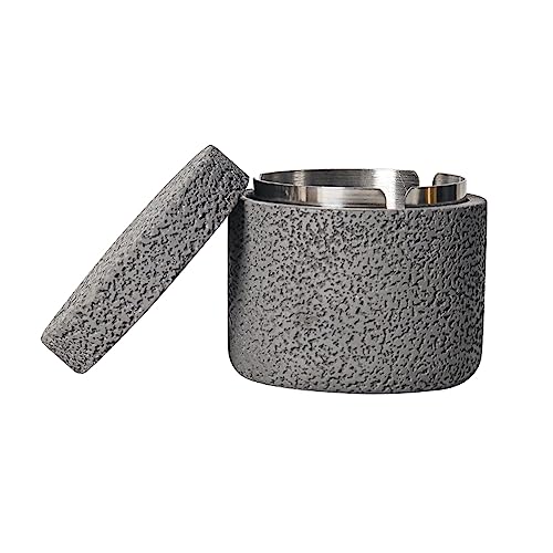 Cutfouwe Tisch Mülleimer-Beton + Edelstahl-Φ12.5Cm X H10.8Cm-Leicht Zu Reinigen,Ideales Fassungsvermögen,Grau,B von Cutfouwe