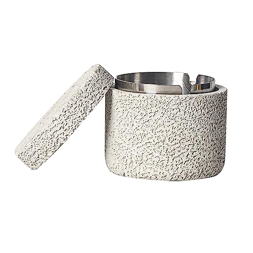 Cutfouwe Tisch Mülleimer-Beton + Edelstahl-Φ12.5Cm X H10.8Cm-Leicht Zu Reinigen,Ideales Fassungsvermögen,Weiß,B von Cutfouwe