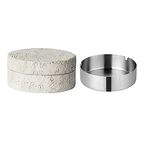 Cutfouwe Tisch Mülleimer-Zeitgenössischer Stil – Aus Beton Und Edelstahl-Φ11.5Cm X H5.5Cm-Leicht Zu Reinigen,Weiß von Cutfouwe