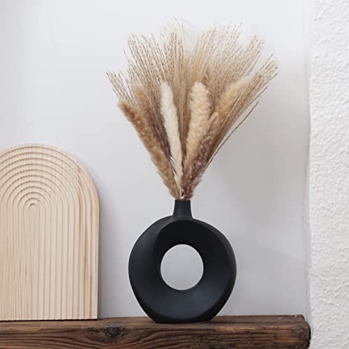 Cutfouwe Vase für Pampasgras,Vase Schwarz,Keramik Donut Vase,Modern Blumenvase,Nordic Ring Form Abstraktion Kunst Dekovase für Home Office Dekor,Tischdeko,M von Cutfouwe