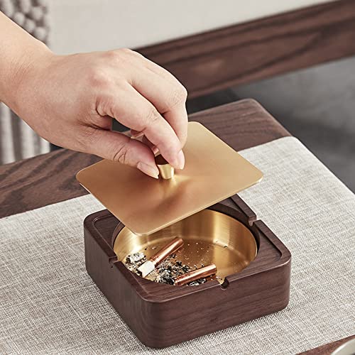 Cutfouwe mülleimer mit Deckel-Material: Edelstahl+Walnussholz+Messing-Leicht zu reinigen/Ideales Fassungsvermögen,Braun von Cutfouwe