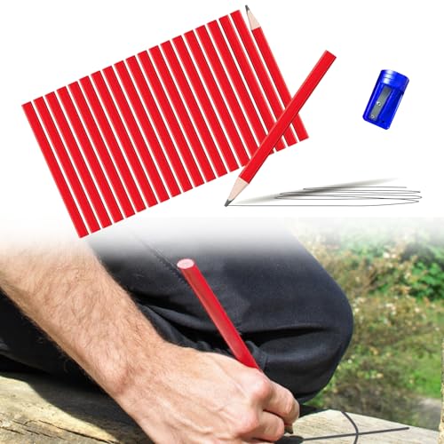 Cutiolly Holzbearbeitungsstifte, 20PCS Rot, 175MM, Baubleistifte, Holzbearbeitung Markierungswerkzeug, Set mit Anspitzer von Cutiolly