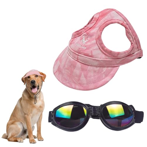 Hunde Baseballmütze,Sonnenschutz Hundemütze für Haustier,Verstellbar Sommer Sonnenschutz Hut Sonnenhüte mit Ohrlöchern,Katze Hunde Sonnenbrille,Baseballkappe mit Ohrlöchern,für Haustier von Cutiolly