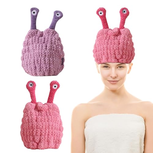 CutitiUU 2 Stück Kinder Mädchen trocken Nass-/Trocknen-Handtuch schnell trocken Haar-Turban,Lange Augenform Haartrocknermütze Lila + Rose,Haar-Mikrofaser-Haartrocknungskappen,für Kinder Mädchen von CutitiUU