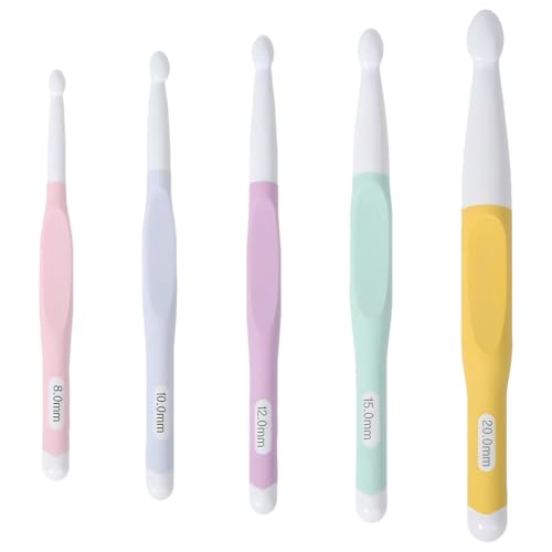 CutitiUU 5 Stück ABS-Hand-Häkelnadeln mit weichem Schaft, große Häkelnadeln, 20 mm, 15 mm, 12 mm, 10 mm, 8 mm, großes ergonomisches Häkelhaken-Set, für Anfänger, Strickdecken, Schal und Teppich CutitiUU 5 Stück ABS-Hand-Häkelnadeln mit weichem Schaft, große Häkelnadeln, 20 mm, 15 mm, 12 mm, 10 mm, 8 mm, großes ergonomisches Häkelhaken-Set, für Anfänger, Strickdecken, Schal und Teppich von CutitiUU