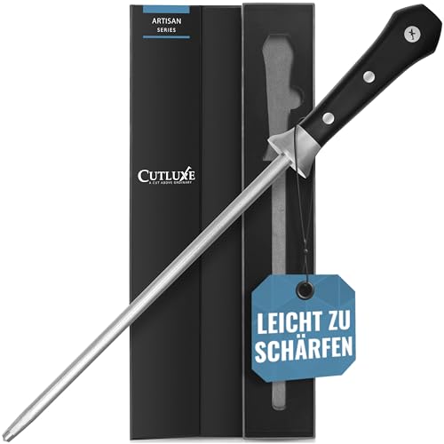 CUTLUXE Profi Wetzstahl für Messer 25cm – Wetzstab Messerschärfer Messerschleifer Schleifstab – Ergonomisches Griffdesign – Artisan-Serie von Cutluxe