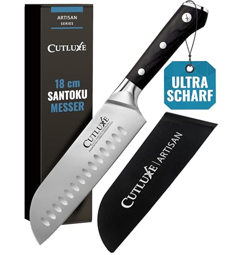 Cutluxe Santoku Messer 18cm – Fischmesser, Fleischmesser, Sushimesser, Küchenmesser mit Scheide – Ergonomisches Design & Extrem Scharf von Cutluxe