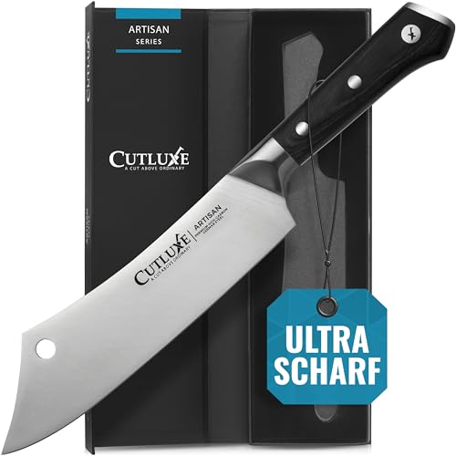 Cutluxe Kochmesser & Hackmesser Hybridmesser - 20cm Scharfes Küchenmesser, Küchenbeil - Vollniet & Ergonomisches Griffdesign - Artisan Serie von Cutluxe