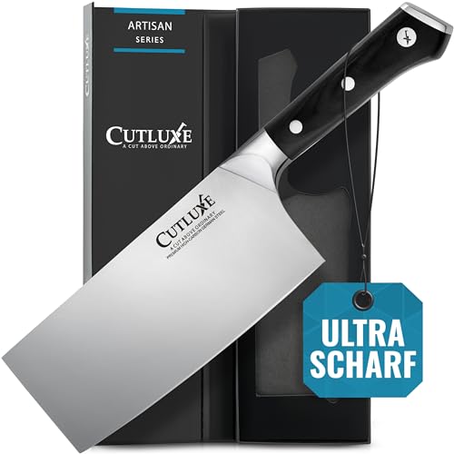 Cutluxe Profi Hackmesser 18cm – Fleischmesser Metzgermesser Schlachtermesser Küchenmesser – Ergonomisches Design & Extrem Scharf – Artisan Series von Cutluxe