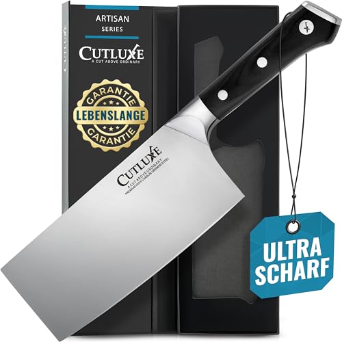 Cutluxe Profi Hackmesser 18cm – Fleischmesser Metzgermesser Schlachtermesser Küchenmesser – Ergonomisches Design & Extrem Scharf – Artisan Series von Cutluxe
