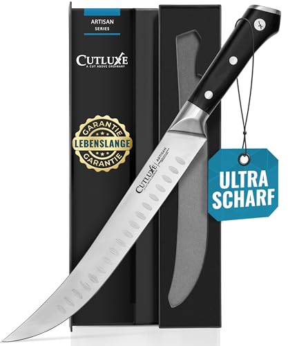 Cutluxe Metzgermesser 25cm – Fleischermesser Schinkenmesser Schlachtermesser Tranchiermesser Küchenmesser – Ergonomisches Design & Extrem Scharf – Artisan Serie von Cutluxe