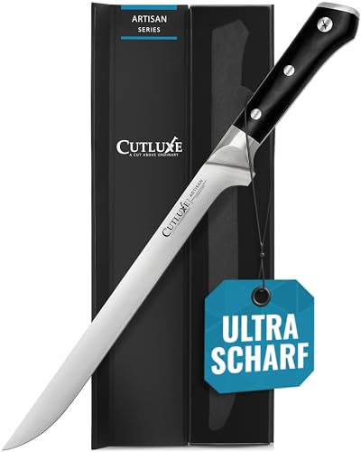 Cutluxe Schinkenmesser - 25cm Tranchiermesser für Fleisch und BBQ - Scharfes Messer aus deutschem Stahl - Volltang und ergonomisches Griffdesign - Artisan Serie von Cutluxe