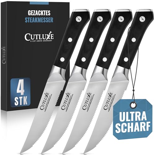 Cutluxe Steakmesser-Set, 4-teiliges Messerset 13cm – Steakmesser Kochmesser Fleischmesser – Ergonomisches Design & Extrem Scharf - Artisan Serie von Cutluxe