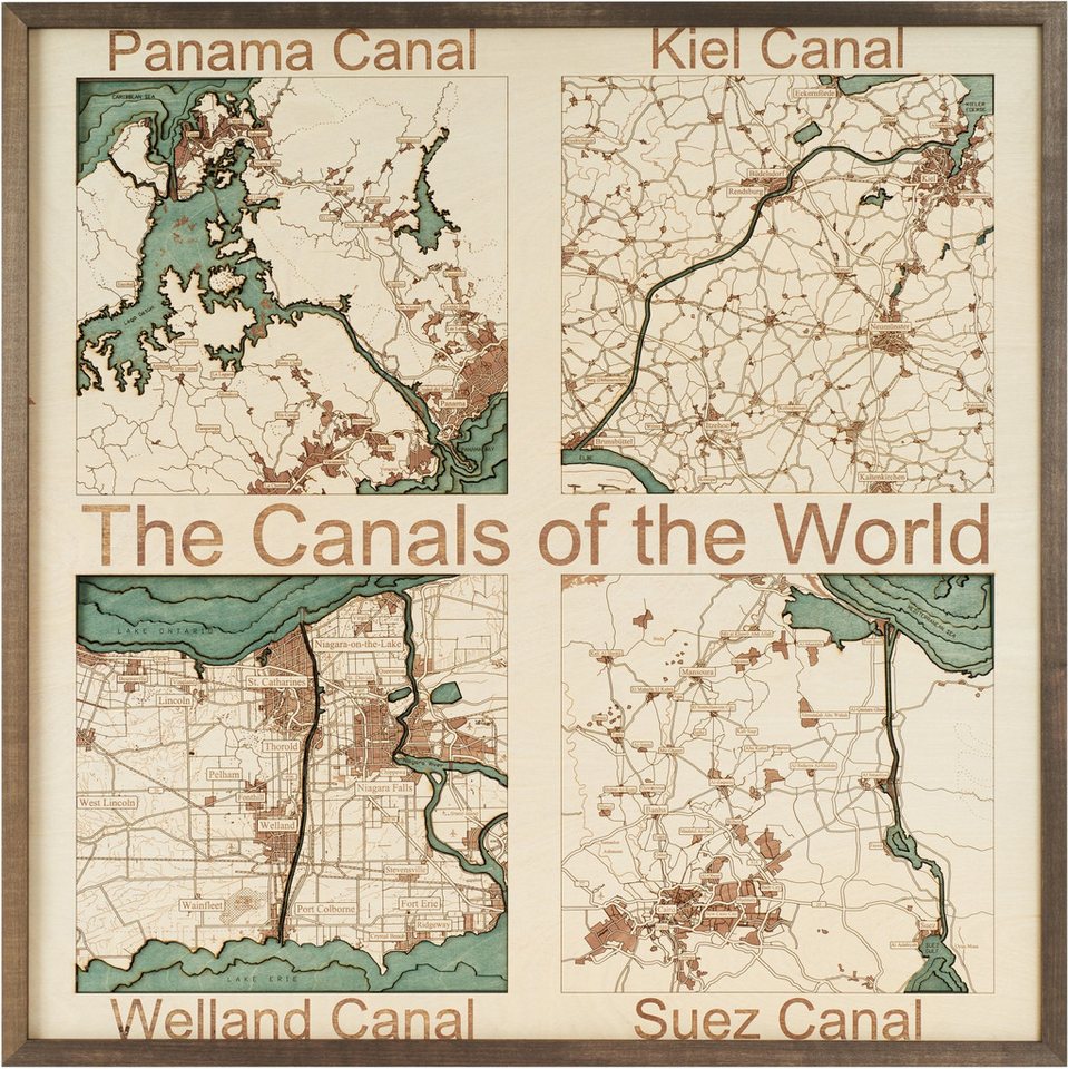 Cutting Brothers Holzbild 4 Weltkanäle 4 Canals of the World 76x76 cm, 3D Holz-Wandkarte, handgefertigt aus Echtholz Cutting Brothers Holzbild 4 Weltkanäle 4 Canals of the World 76x76 cm, 3D Holz-Wandkarte, handgefertigt aus Echtholz von Cutting Brothers