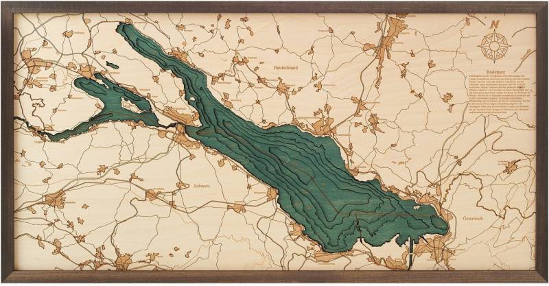 Cutting Brothers Holzbild Bodensee 81x40.5 cm, 3D Holz-Wandkarte, handgefertigt aus Echtholz von Cutting Brothers