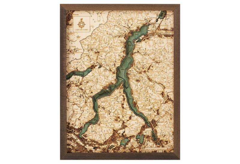 Cutting Brothers Holzbild Lago di Como Comer See 40.5x30.5 cm, 3D Holz-Wandkarte, handgefertigt aus Echtholz von Cutting Brothers