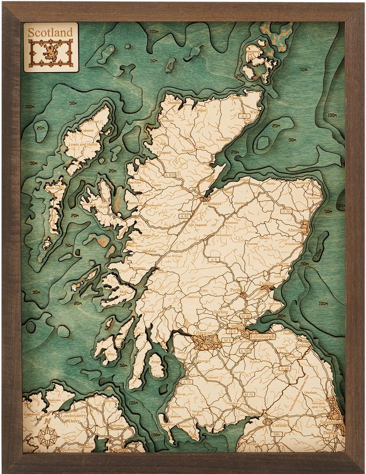 Cutting Brothers Holzbild Schottland mit Whisky Dest. 40.5x30.5 cm, 3D Holz-Wandkarte, handgefertigt aus Echtholz von Cutting Brothers
