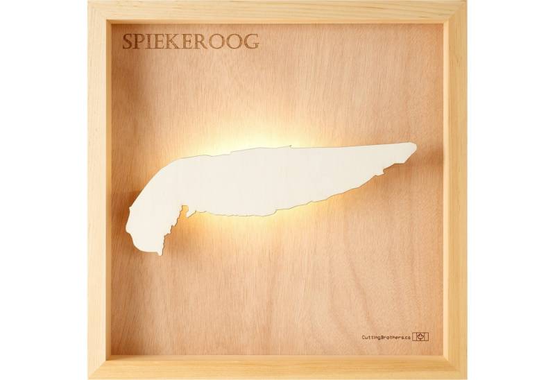 Cutting Brothers LED-Bild Spiekeroog 35x35 cm, LED-Holz-Wandkarte, mit indirekter Beleuchtung, handgefertigt aus Echtholz von Cutting Brothers
